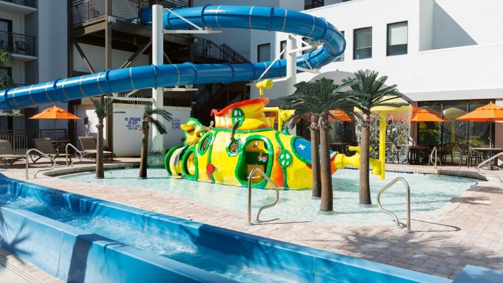 Outdoor Waterslide and Silly Sub Kids Water Park