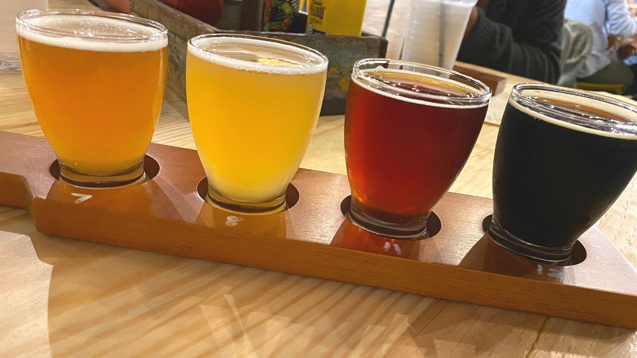 Flight of beer at Crooked Hammock Brewery